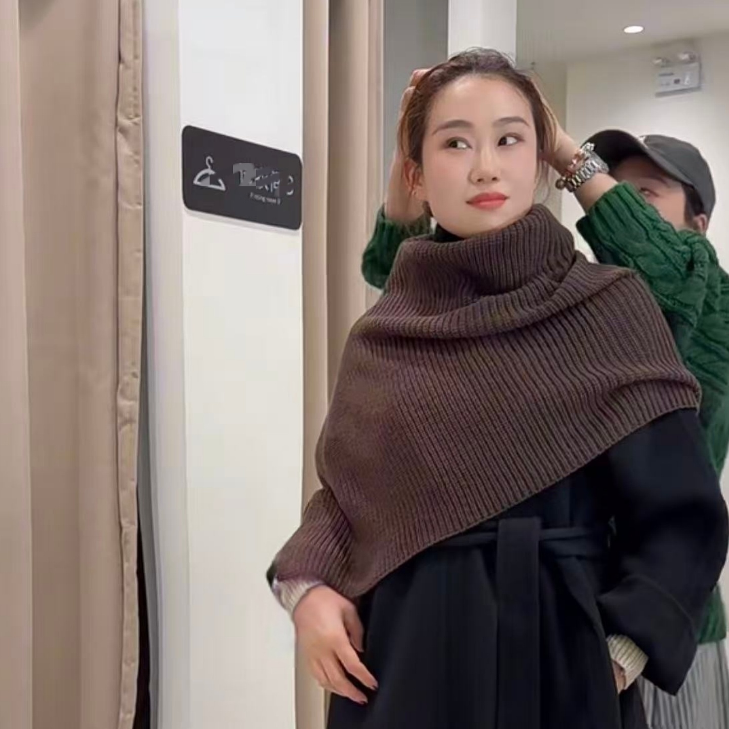 复古咖高领开叉羊绒披肩羊毛围脖