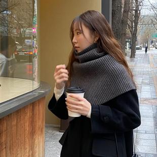韩系高领开叉羊绒披肩女士秋冬套头围脖围巾斗篷针织外搭羊毛坎肩