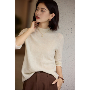 内搭毛衣针织打底衫 半高圆领中袖 女秋冬季 68支精纺100%纯山羊绒衫