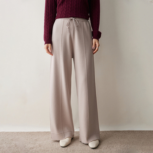 68支精纺加厚山羊绒阔腿裤女秋冬季高腰针织休闲裤羊毛直筒长裤子