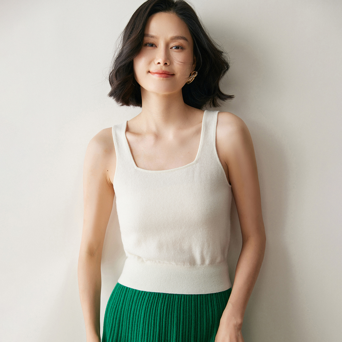 方领山羊绒吊带背心女内搭短款