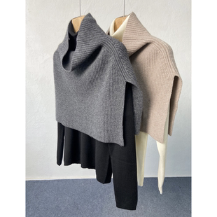 羊绒高领开衩披肩秋冬套头大围脖外搭多穿法羊毛针织斗篷百搭脖套