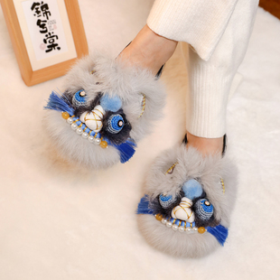 单鞋『烟雨萌萌』非遗手工虎头鞋女成人北京布鞋春秋蓝色包跟麻边