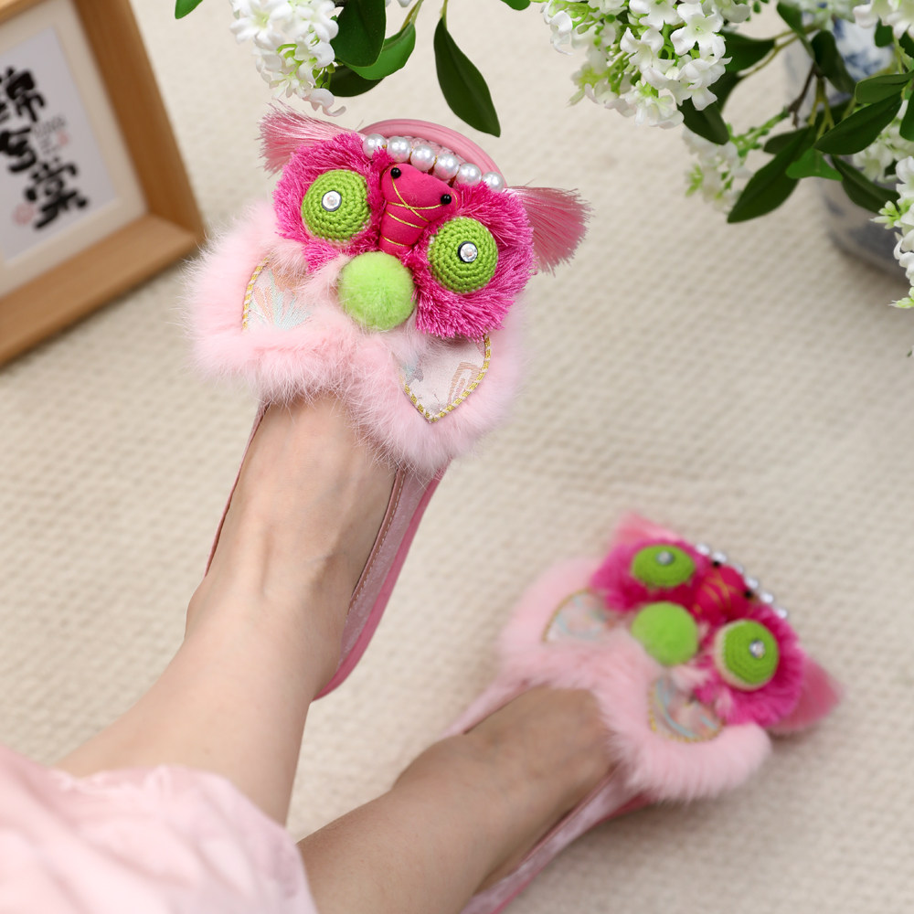 锦兮棠纯手工千层底虎头鞋国潮非遗老虎鞋绣花鞋布鞋单鞋少女粉色