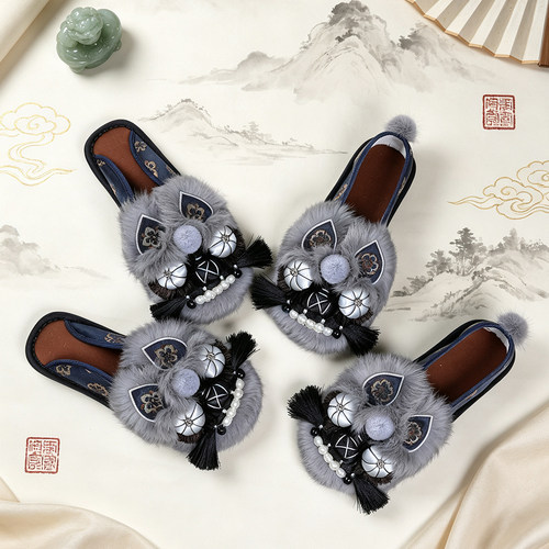 千层底『蓝色妖姬』非遗手工虎头鞋女成人北京布鞋手工底托鞋灰蓝