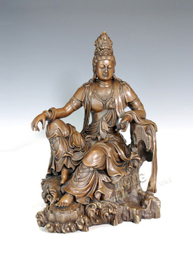 铜雕塑自在观音像FX005005S工艺品客厅书房玄关中式家居桌面摆件