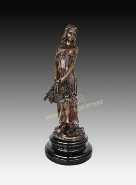 铜雕塑持花蓝少女EPA318欧式人物工艺品酒店客厅书房家居桌面摆件