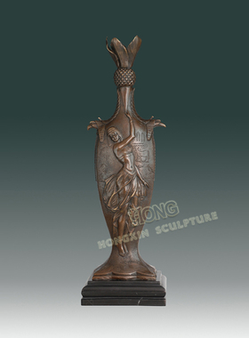 铜雕塑少女花瓶EP670欧式人物工艺饰品酒店客厅书房家居桌面摆件