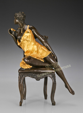 铜雕椅上少女EP156156S欧式人物工艺品酒店客厅书房家居桌面摆件
