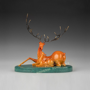 铜雕鹿鹿顺JD197高档斑斓彩动物工艺品酒店书房家居玄关桌面摆件