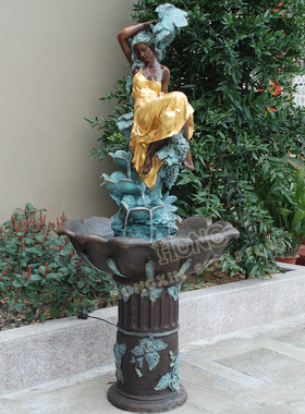 铜雕塑室内少女喷泉LS106欧式人物门庭酒店花园酒店大型落地摆件