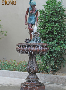 铜雕塑打水少女喷泉LS107欧式人物酒店花园户外大型落地摆件包邮