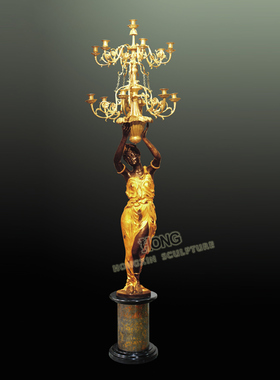 鸿鑫雕塑铜欧式人物蜡台落地摆件