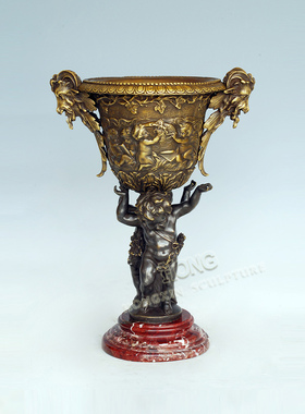 铜雕男孩羊耳器皿EP590欧式人物工艺品酒店客厅书房家居桌面摆件