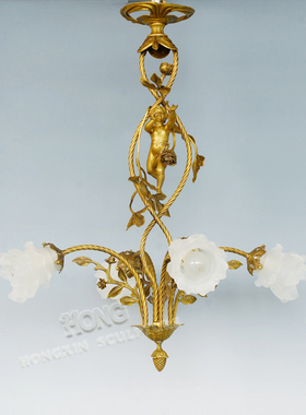鸿鑫雕塑黄铜欧式客厅工艺灯吊灯