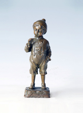 鸿鑫雕塑黄铜吸烟小男孩欧式摆件