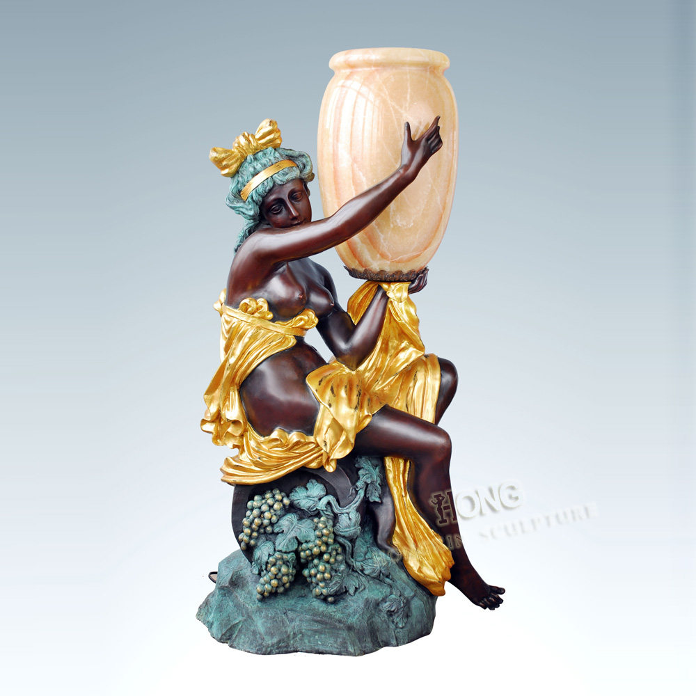 铜雕塑少女灯饰LS042欧式大型人物酒店别墅大厅玄关落地摆件包邮