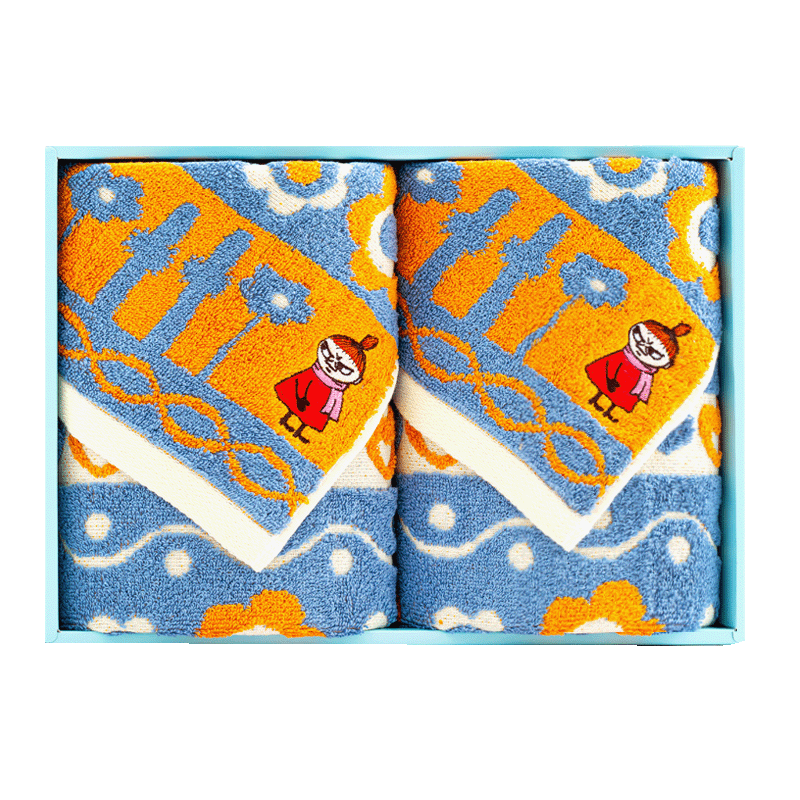 夕才儿美术馆姆明MOOMIN高档纯棉毛巾面巾2条装礼盒 节日送人礼品