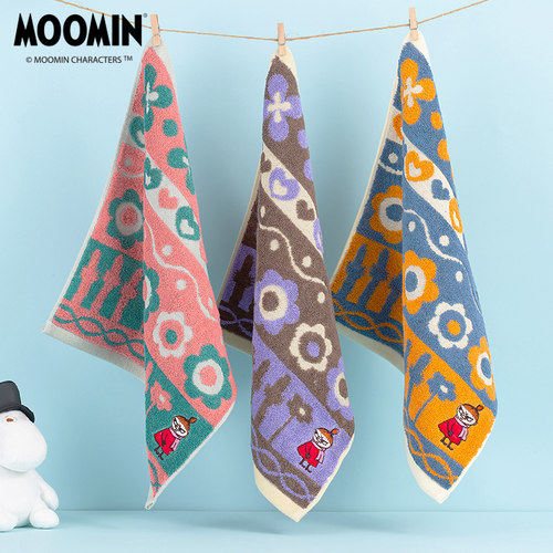 3条装姆明花朵纯棉方巾小毛巾