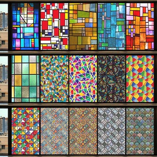 复古玻璃贴定做彩绘艺术窗花纸磨砂膜卫生间窗户遮挡隐私自粘 欧式