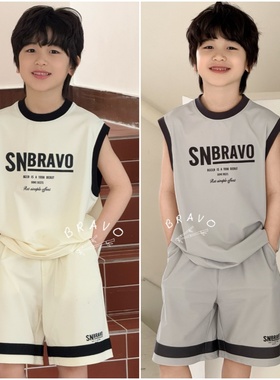 布芮欧2025夏男童女童凉感无袖透气运动套装中大童背心短裤56128