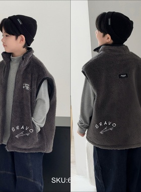 布芮欧童装2025冬男童仿羊羔绒夹棉马甲中大童加厚背心外套63183