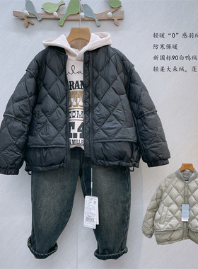 啦芙莱2024冬男童女童轻便防风假两件90白鸭绒亲子保暖羽绒服3631