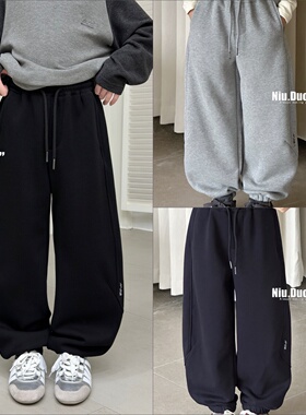 牛哆哆童装2025冬男童女童一体绒百搭休闲舒适运动加绒卫裤55595