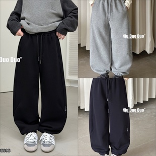 牛哆哆童装2025冬男童女童一体绒百搭休闲舒适运动加绒卫裤55595