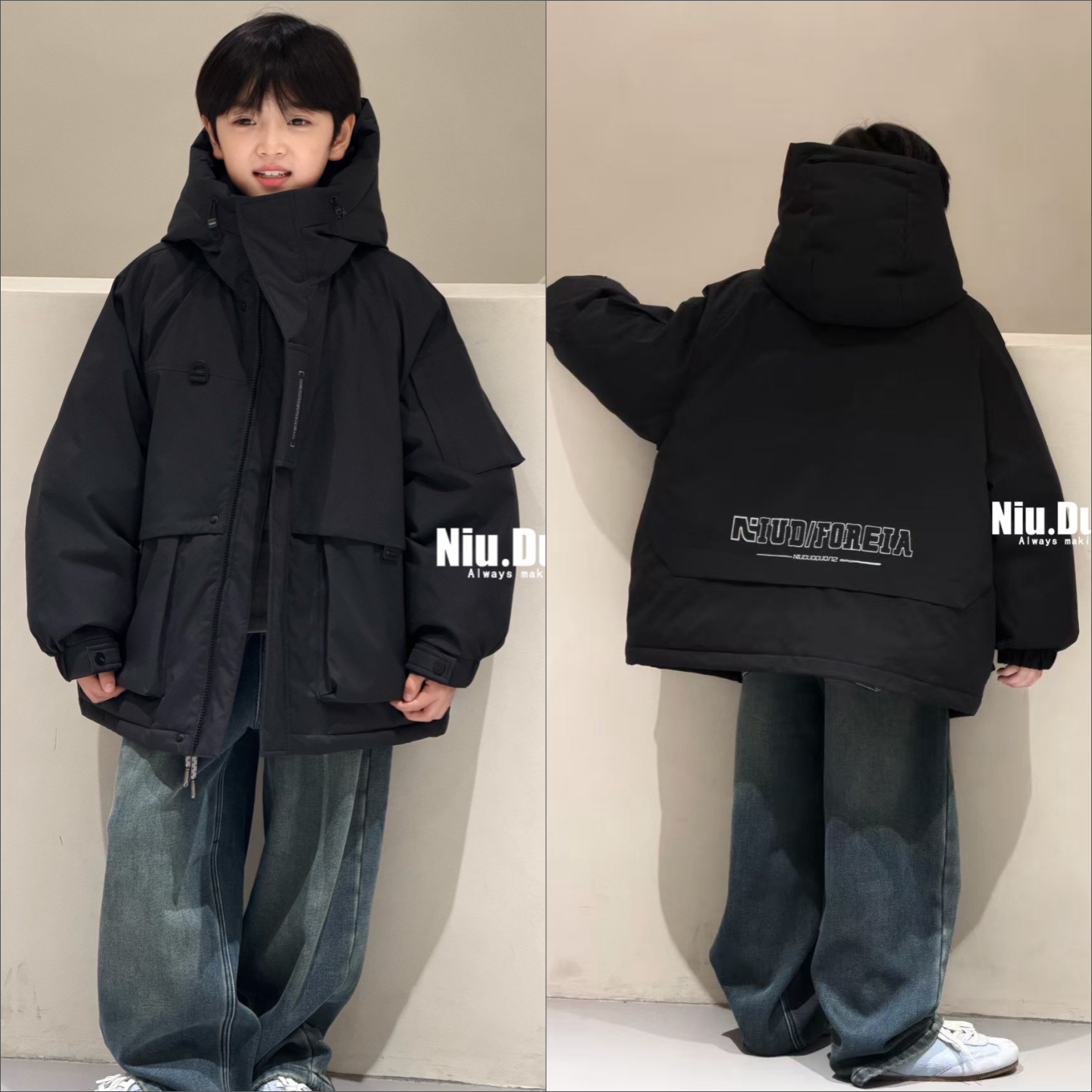 牛哆哆连帽加厚冲锋衣羽绒服外套