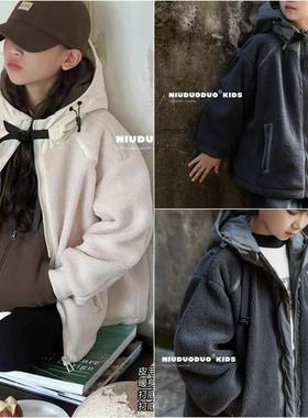 牛哆哆童装2024冬新款男女童加棉羊羔毛外套连帽保暖毛毛衣37738