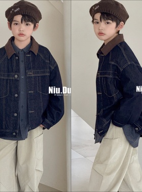 牛哆哆童装2025冬款男童撞色夹棉牛仔外套女童宽松保暖上衣82230