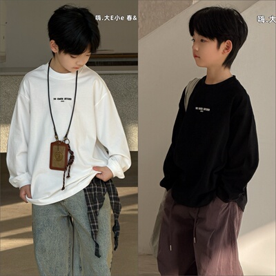 大E小e童装2026春款男童女童时尚字母长袖T恤中大童打底衫潮5615