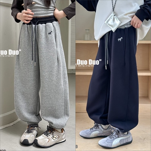 牛哆哆童装2025冬款男童女童加绒休闲针织裤中大童加绒卫裤55608