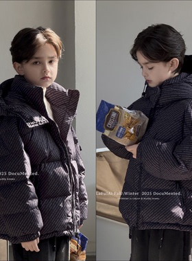 啦芙莱童装2025冬男童女童韩版字母满印白鸭绒连帽羽绒服外套6087