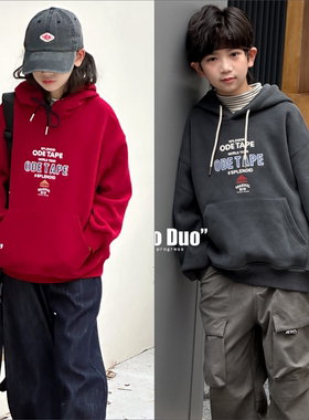 牛哆哆童装2025冬新款儿童韩版一体绒连帽卫衣中大童套头衫76229