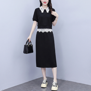 广州十三行夏季套装衣服2026新款大码胖mm中年妈妈蕾丝显瘦两件套
