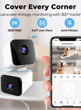 涂鸦智能4MP监控摄像头全景双目双画面室内遥控tuyaAPP远程报警