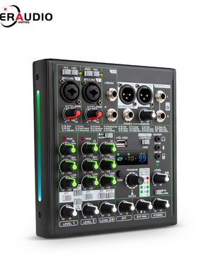 GAX-AM06 专业4路混音器 192khz/24bit声卡BT无线声卡K歌曲调音台