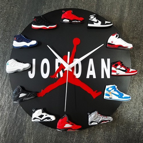 亚马逊爆款air jordan蓝球鞋aj时钟装饰礼品挂钟AJ1-12飞人乔丹钟