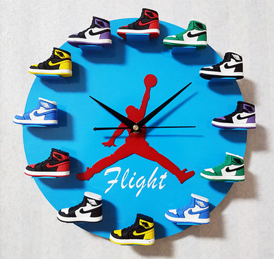AJ飞人乔丹球鞋模型时钟实木钟表挂钟sneaker创意JORDAN家居礼物