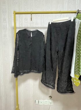 广州货 长袖蕾丝上衣+九分蕾丝裤 两件套蕾丝套装0724