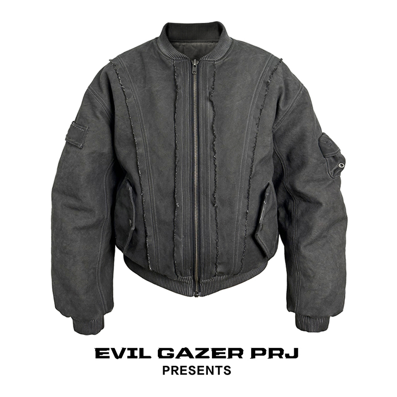EVIL GAZER做旧毛边脏染水洗dirtyfit风格外套短款飞行夹克BOMBER
