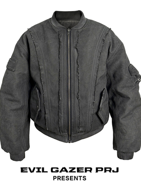EVIL GAZER做旧毛边脏染水洗dirtyfit风格外套短款飞行夹克BOMBER