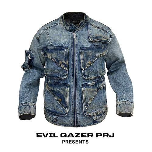EVIL GAZER宽松复古褶皱黄泥染洗水做旧牛仔外套Archive短款夹克