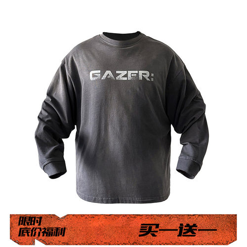 EVIL GAZER复古做旧水洗喷染渐变new vintage字母印花长袖T恤男