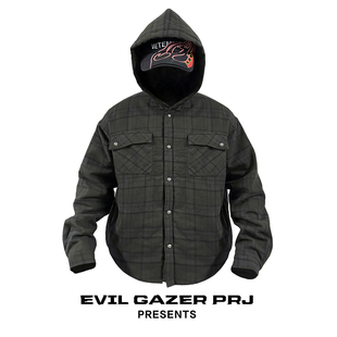 EVIL GAZER 高级暗绿色宽松廓形格纹长袖衬衫棉服加厚棉衣外套