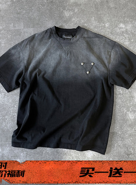 WIIPSOLID 重磅水洗做旧vintage美式宽松T恤dirtyfit风格撞钉短袖