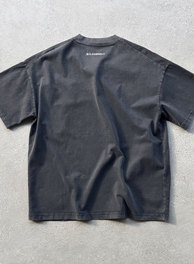 EVIL GAZER 复古洗水做旧“丝绸光感”磨毛黑色打底宽松短袖T恤