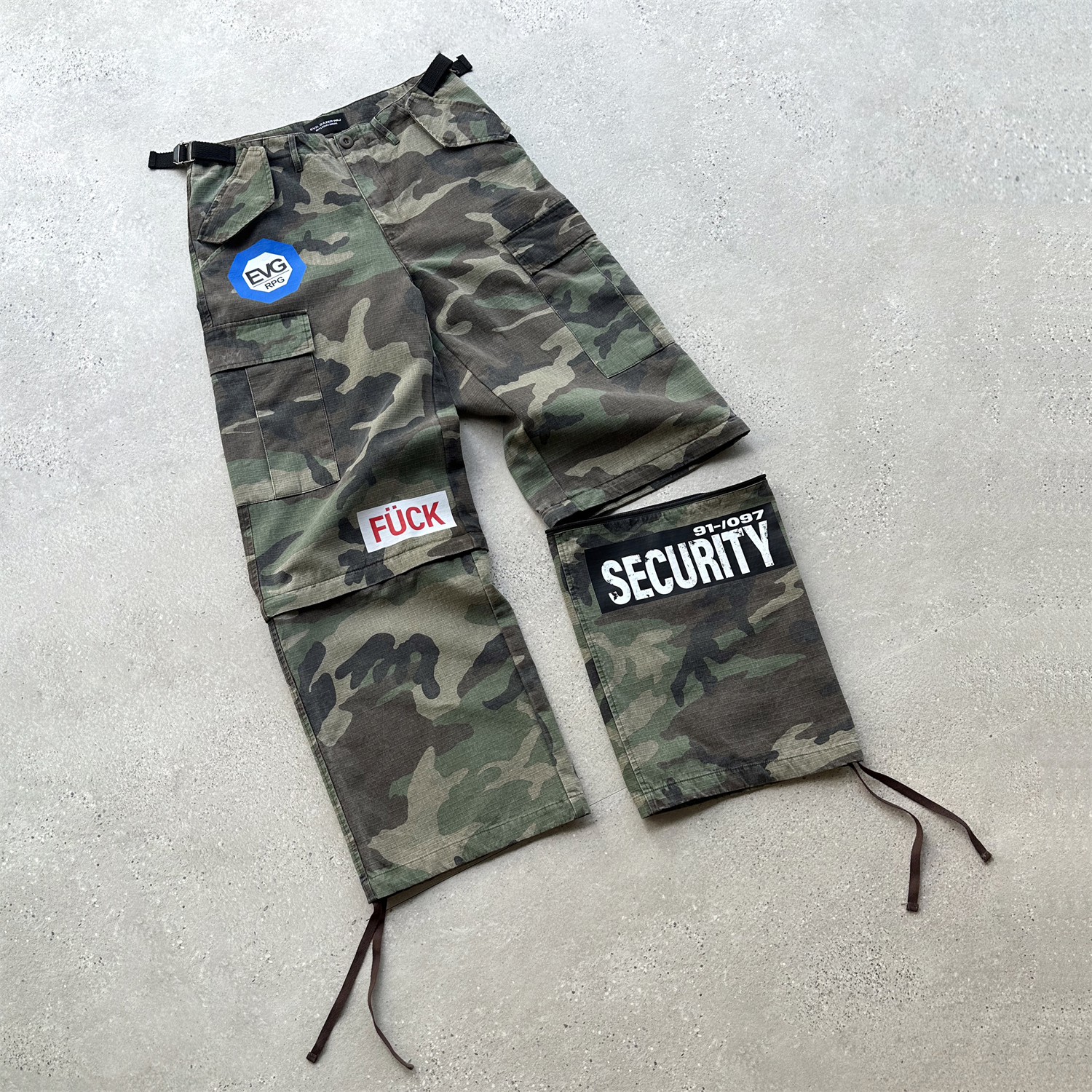 EVIL GAZER 雪地迷彩Cargo可拆裤腿两用宽松阔腿廓形工装长裤男